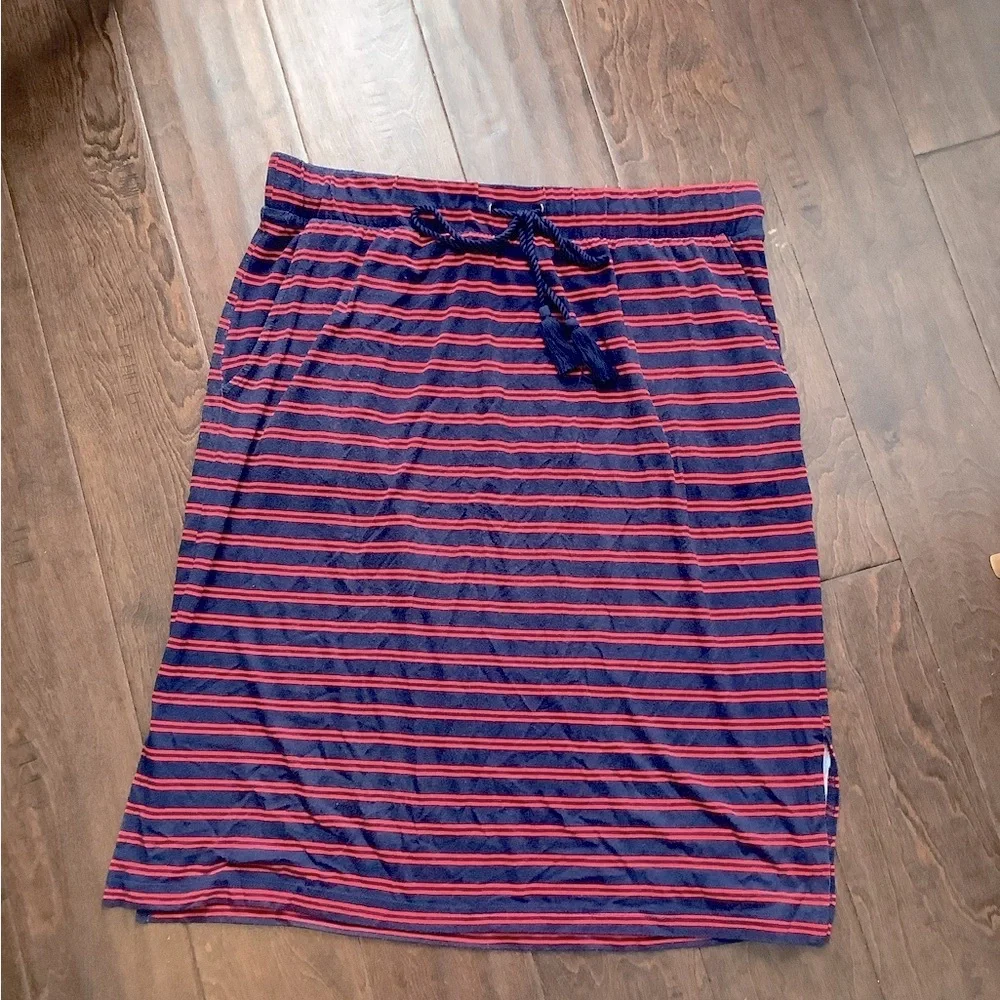 EUC St. John’s Bay Navy Red Midi Skirt Side Slits L